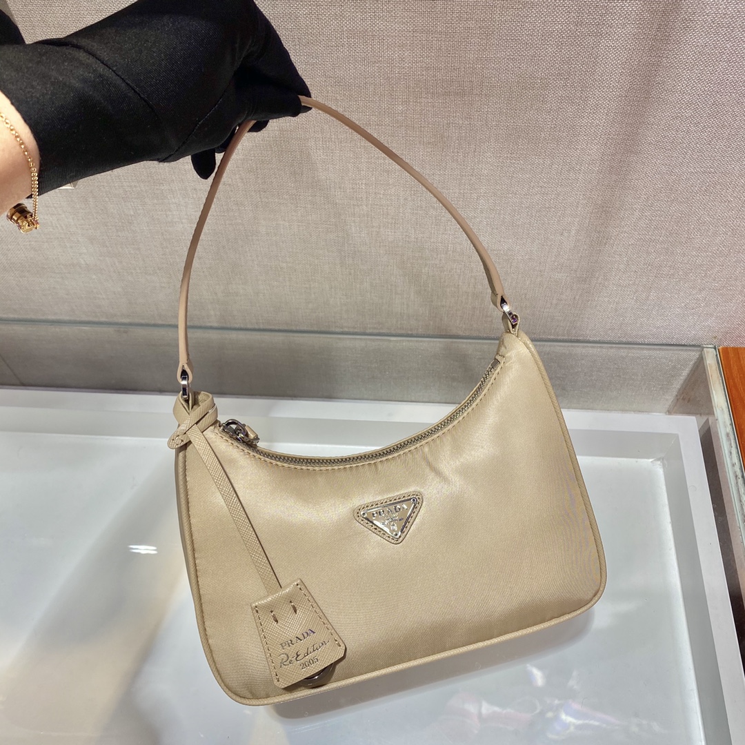 Prada Mini Re Edition 2005 Re Nylon And Saffiano Bag Desert Beige 1NE204